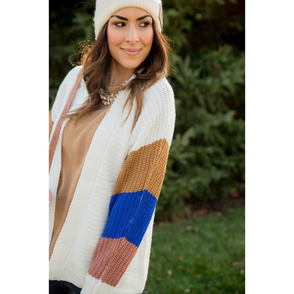 Knit Color Blocked Sleeve Cardigan - Betsey's Boutique Shop