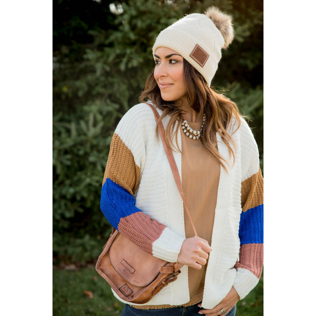 Knit Color Blocked Sleeve Cardigan - Betsey's Boutique Shop