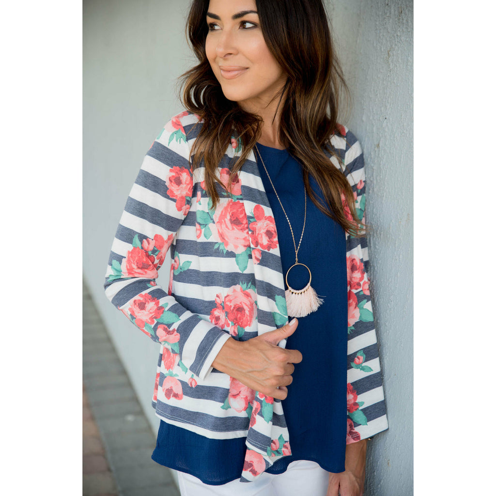 Floral Striped Cardigan - Betsey's Boutique Shop