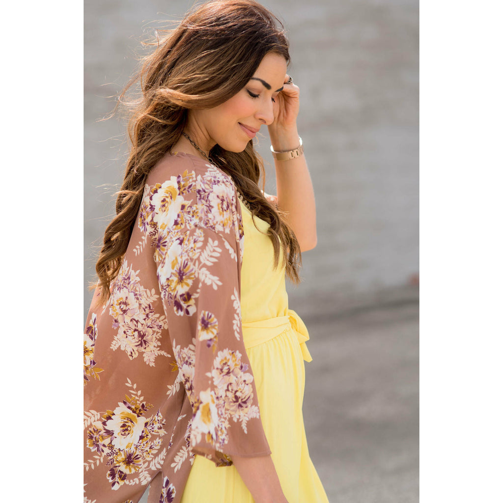 Taupe Floral Kimono - Betsey's Boutique Shop