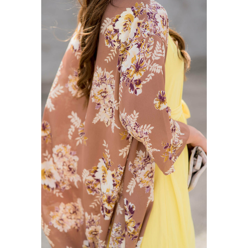 Taupe Floral Kimono - Betsey's Boutique Shop