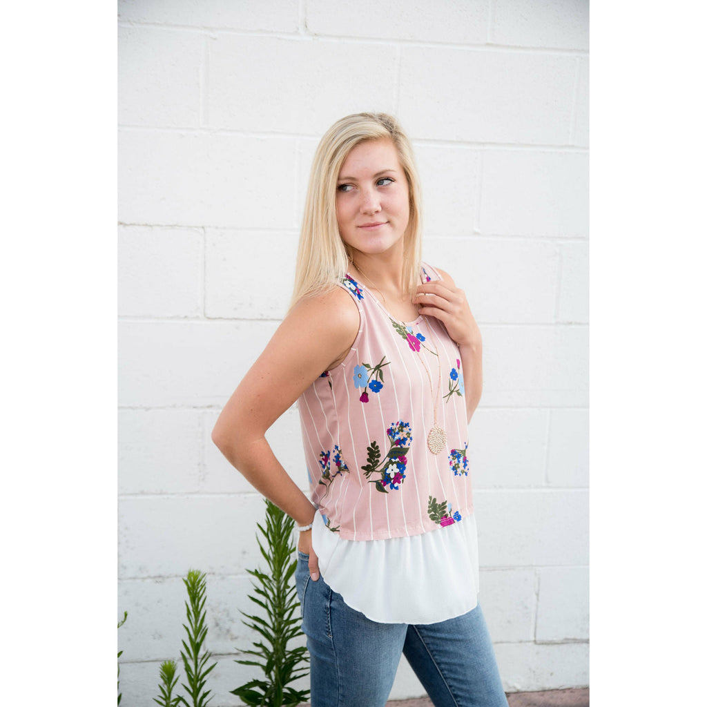 Blush Striped Ruffle Bottom Tank - Betsey's Boutique Shop