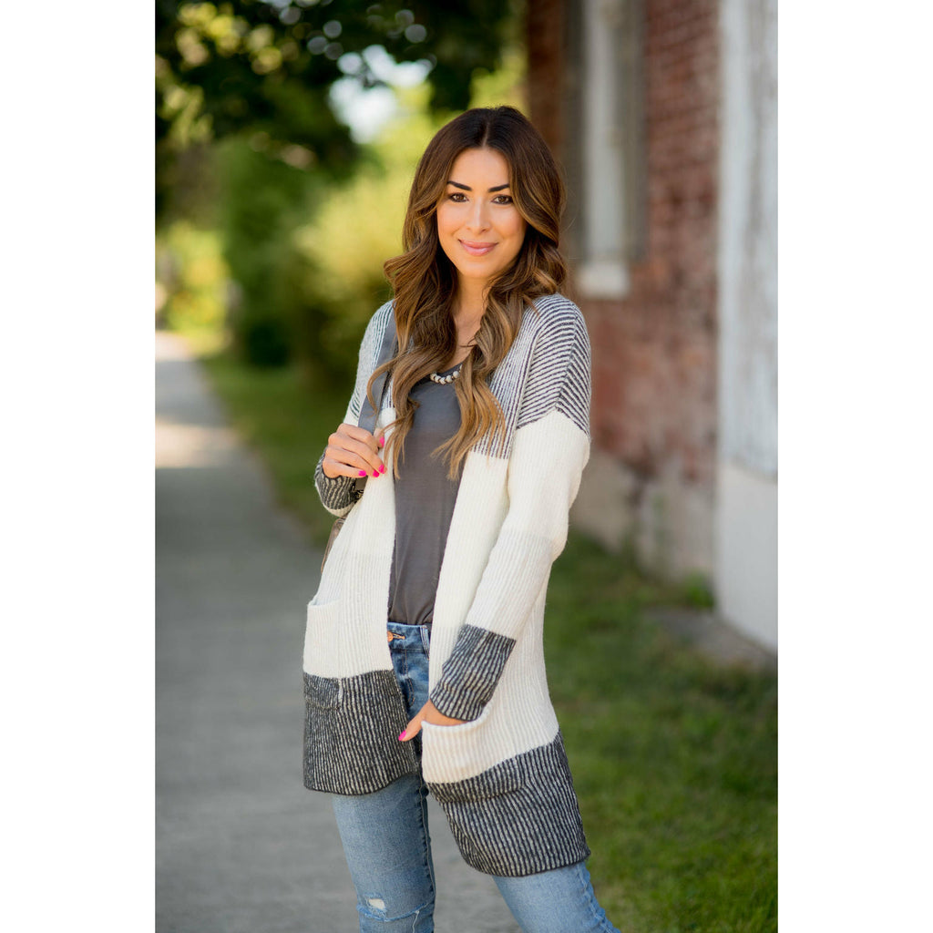 Heavy Knit Blocked Striped Cardigan - Betsey's Boutique Shop