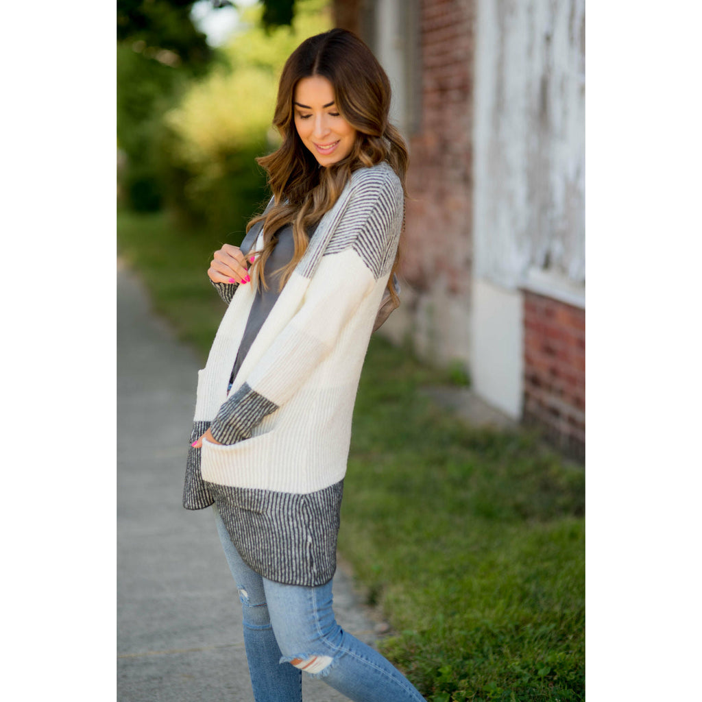 Heavy Knit Blocked Striped Cardigan - Betsey's Boutique Shop