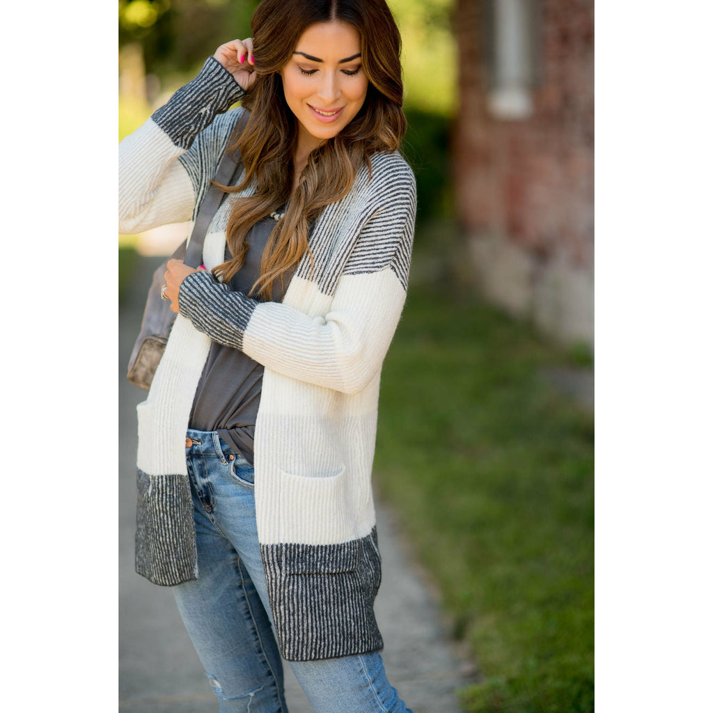 Heavy Knit Blocked Striped Cardigan - Betsey's Boutique Shop