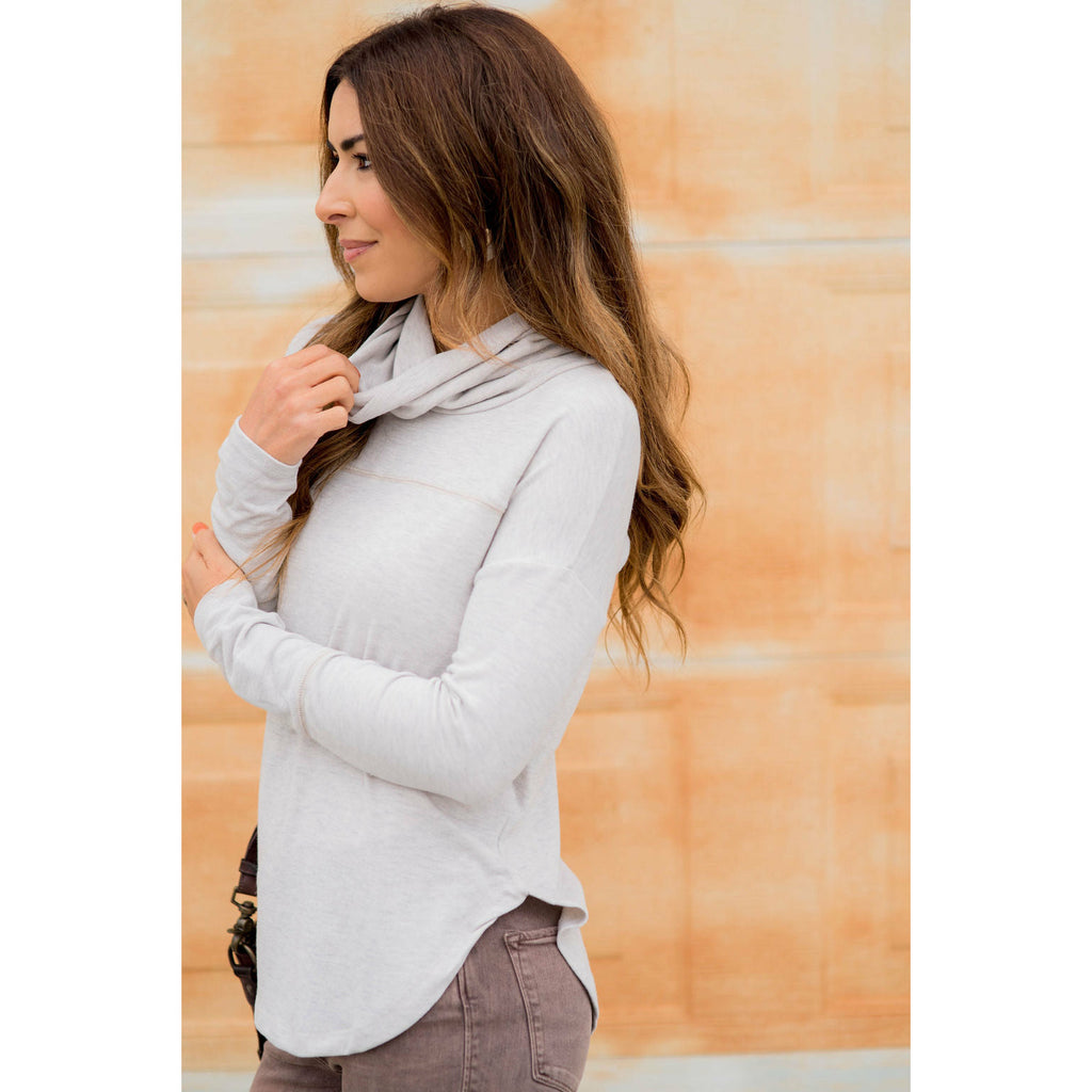 Raw Stitched Cowl Neck - Betsey's Boutique Shop