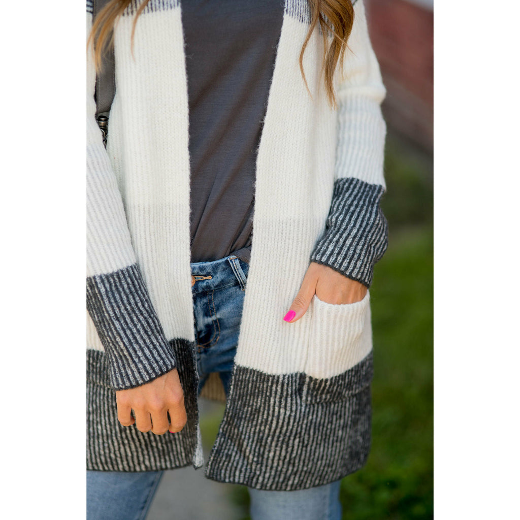 Heavy Knit Blocked Striped Cardigan - Betsey's Boutique Shop