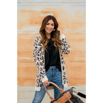 So Soft Solid Trimmed Leopard Cardigan - Betsey's Boutique Shop