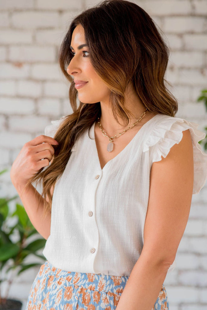 Subtle Textured Double Flutter Button Blouse - Betsey's Boutique Shop -