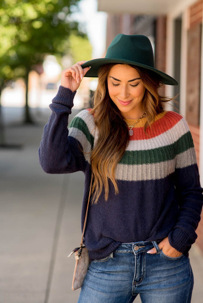 Neutral Rainbow Neck Knit Sweater - Betsey's Boutique Shop - Outerwear