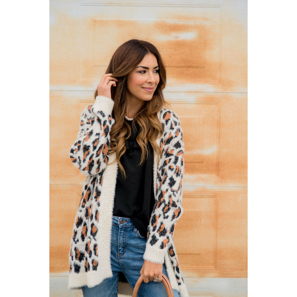 So Soft Solid Trimmed Leopard Cardigan - Betsey's Boutique Shop