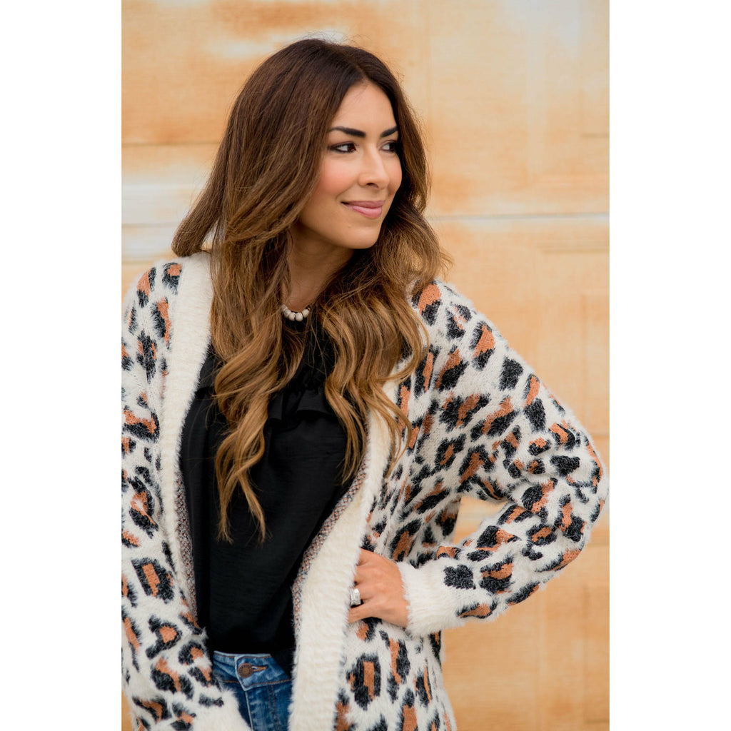 So Soft Solid Trimmed Leopard Cardigan - Betsey's Boutique Shop