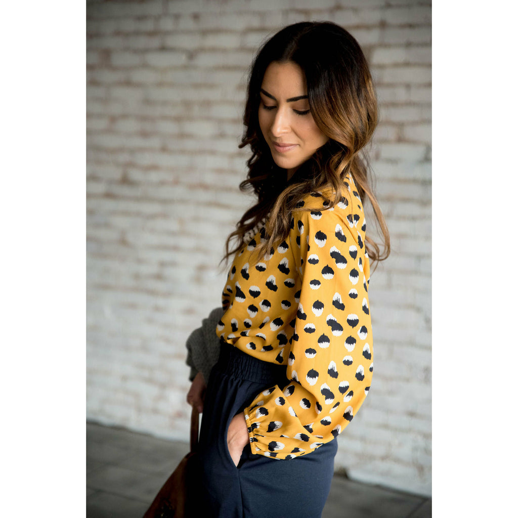 Mustard/Navy Dot Blouse - Betsey's Boutique Shop