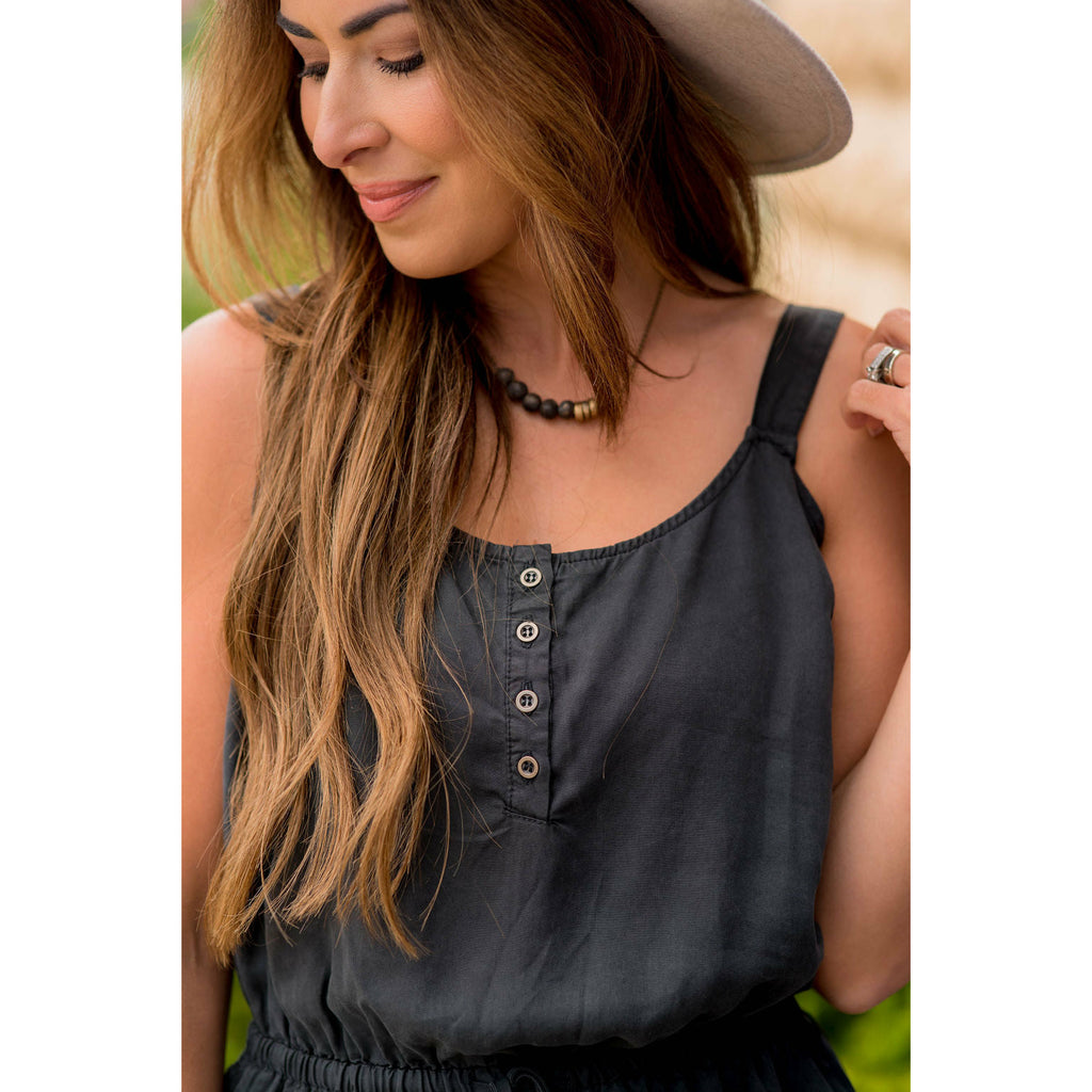 Four Button Accent Tank Romper - Betsey's Boutique Shop