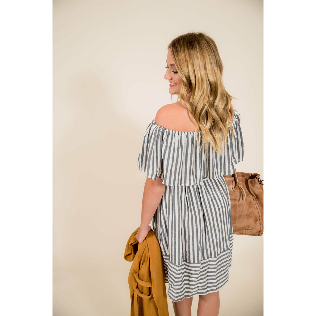 Striped Off the Shoulder Tie Dress - Betsey's Boutique Shop - Dresses