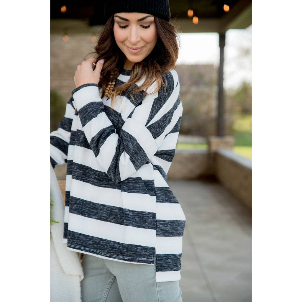 Striped V Stitched Sweatshirt - Betsey's Boutique Shop - Shirts & Tops