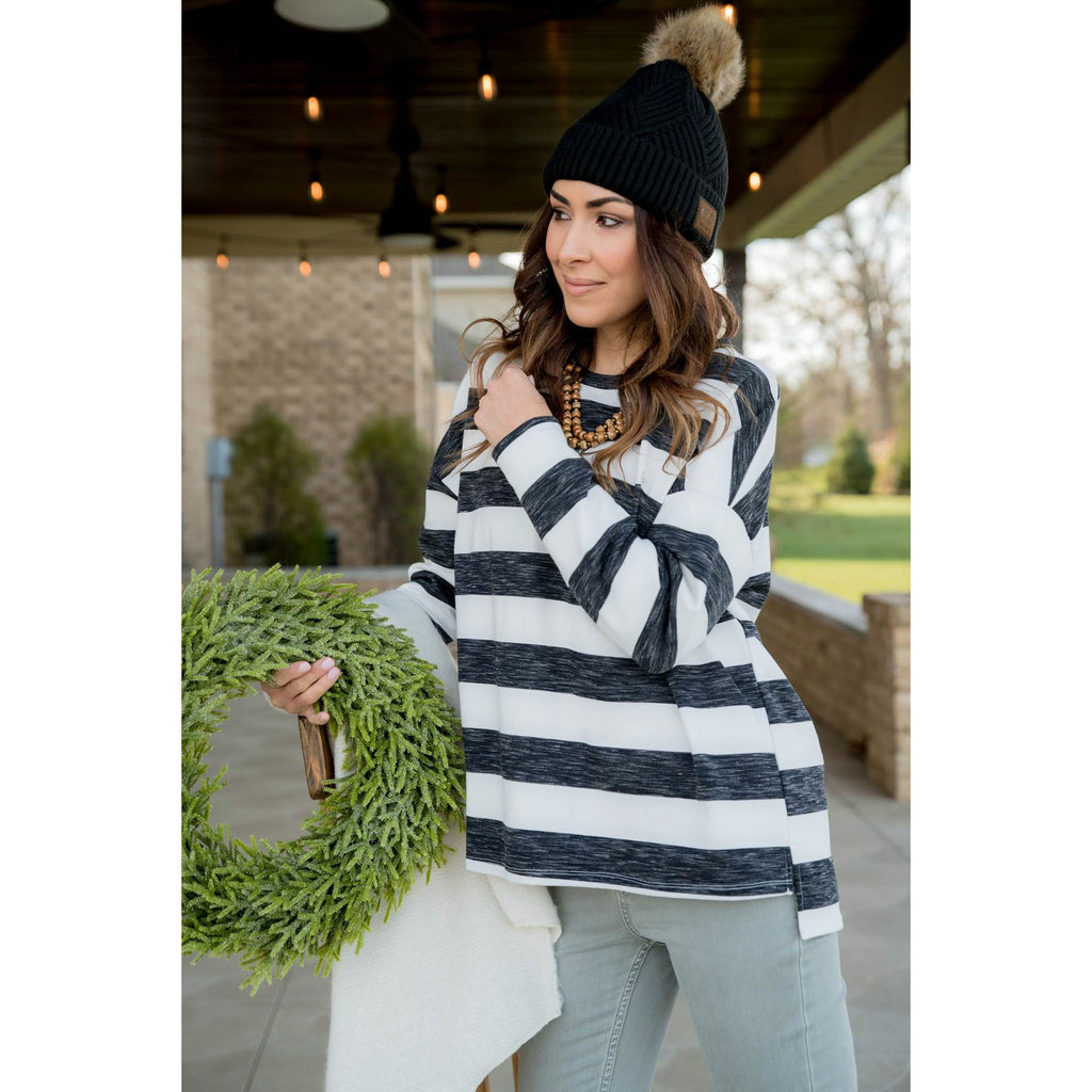 Striped V Stitched Sweatshirt - Betsey's Boutique Shop - Shirts & Tops