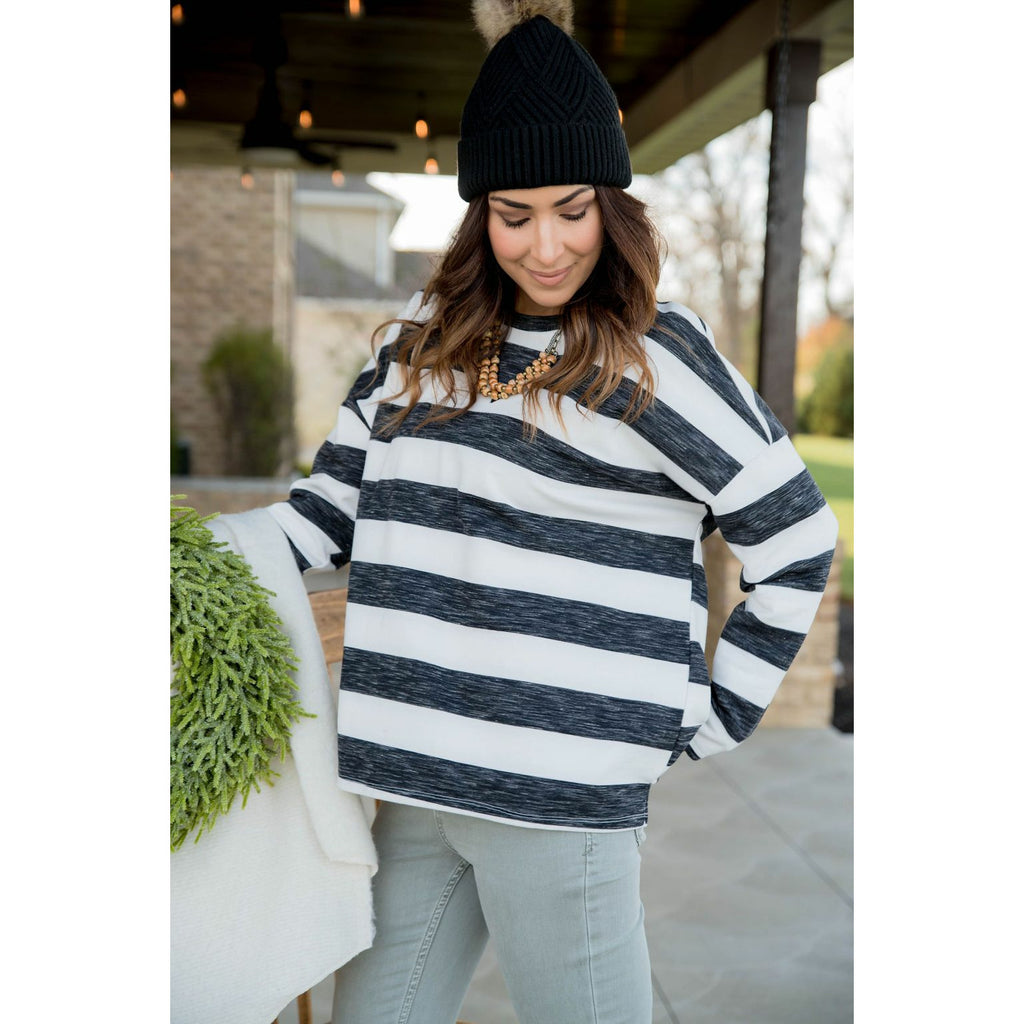 Striped V Stitched Sweatshirt - Betsey's Boutique Shop