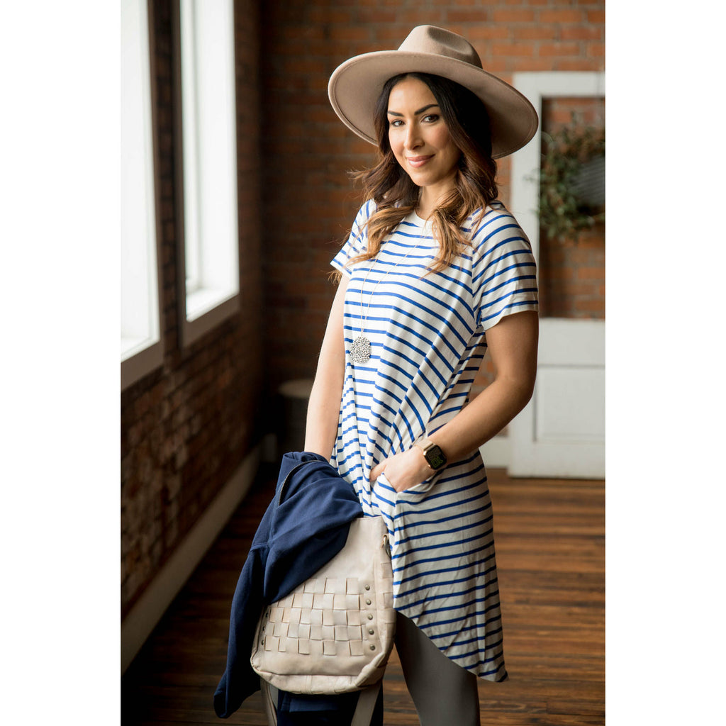 Blue Striped Tunic Pocket Dress - Betsey's Boutique Shop