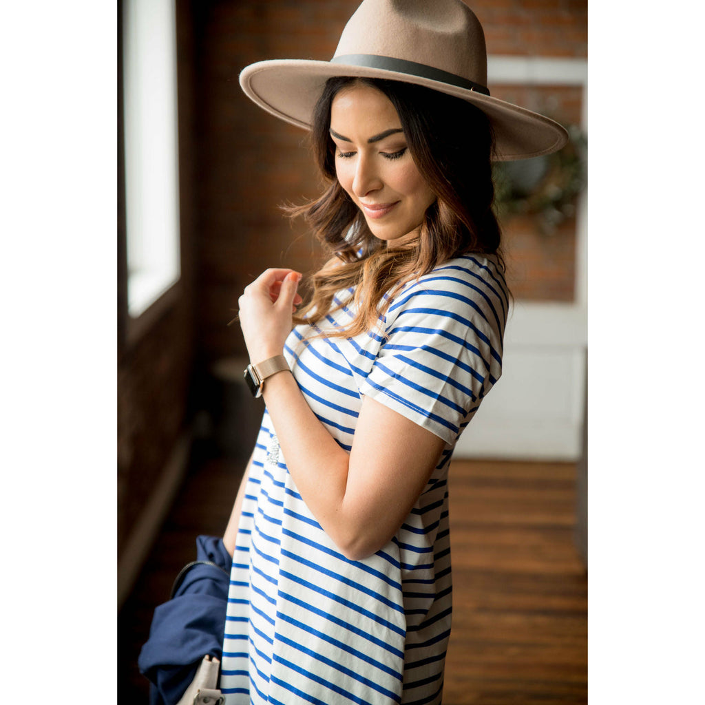 Blue Striped Tunic Pocket Dress - Betsey's Boutique Shop