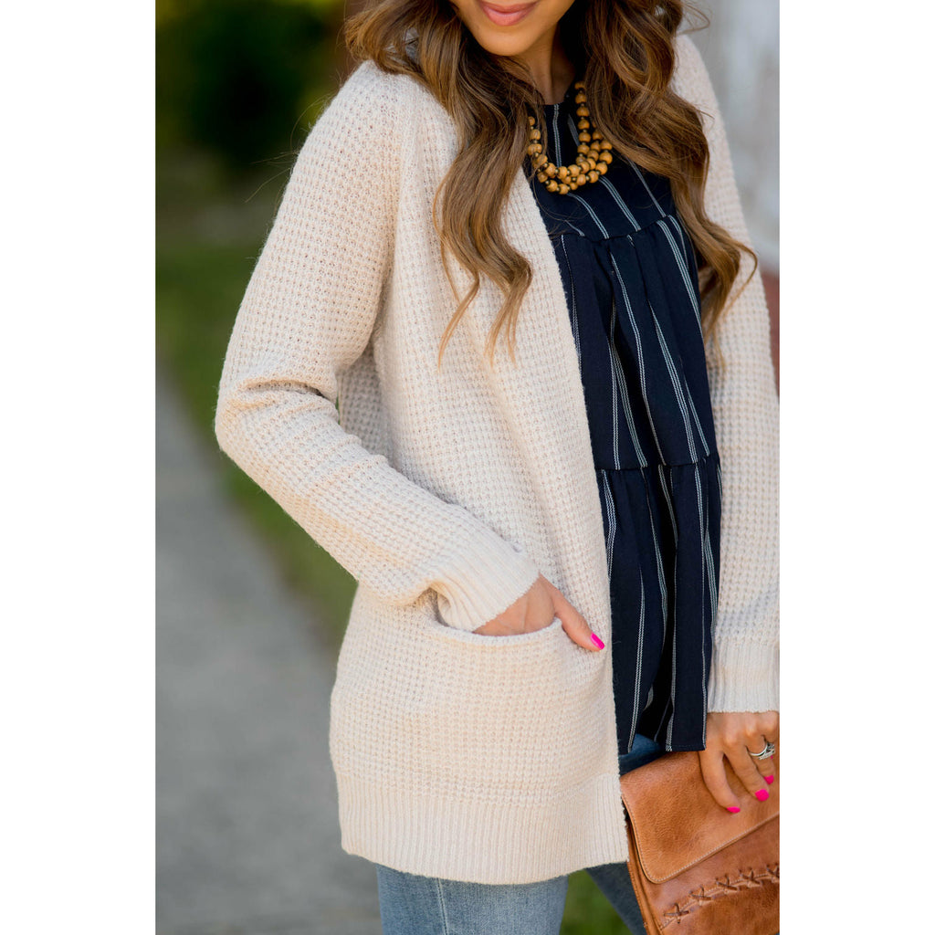 Heavy Waffle Knit Cardigan - Betsey's Boutique Shop - Coats & Jackets