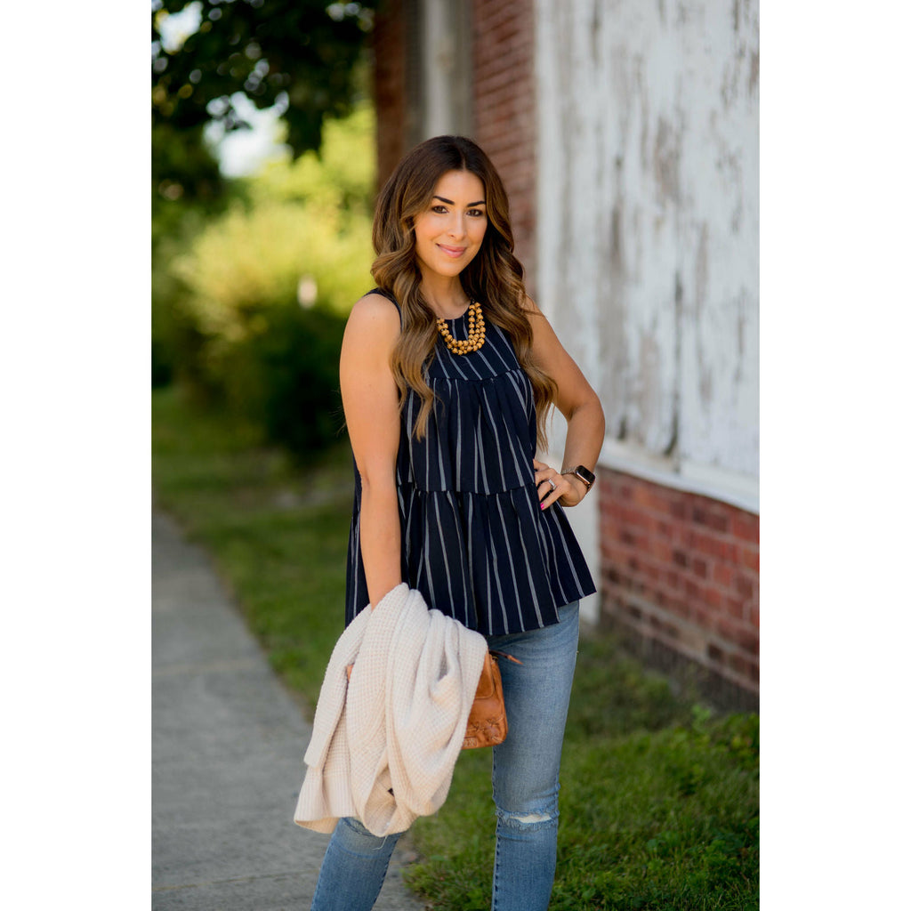 Vertical Striped Triple Tiered Tank - Betsey's Boutique Shop