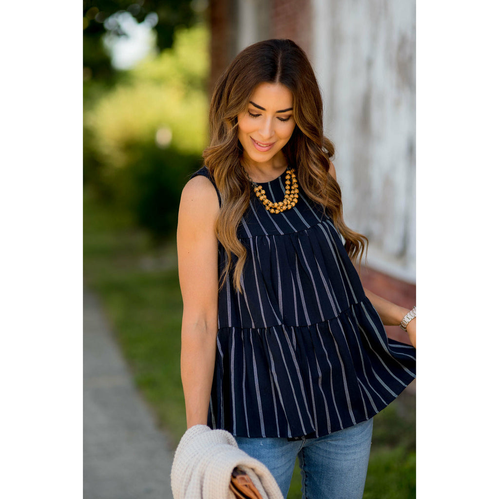 Vertical Striped Triple Tiered Tank - Betsey's Boutique Shop