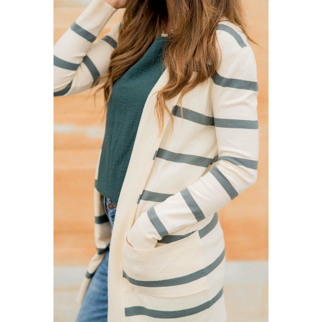 Striped Butter Soft Tunic Cardigan -Cream - Betsey's Boutique Shop