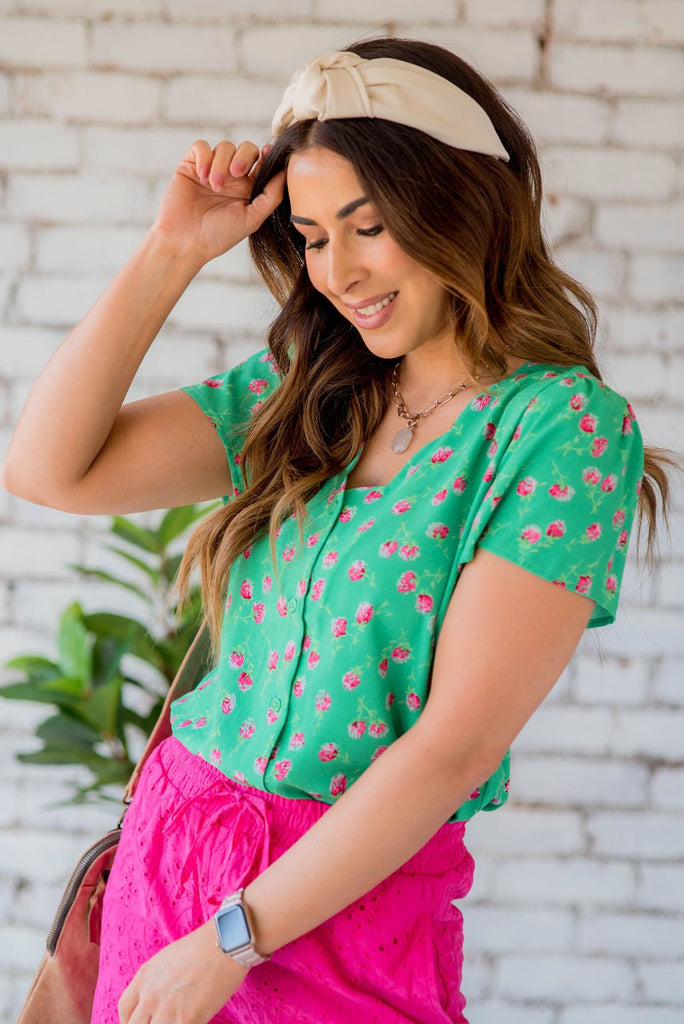 Floral Scalloped V-Neck Blouse - Betsey's Boutique Shop -