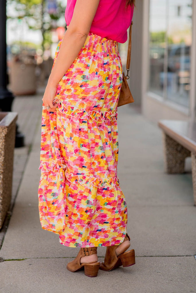 Watercolor Ruffled Maxi Skirt - Betsey's Boutique Shop -