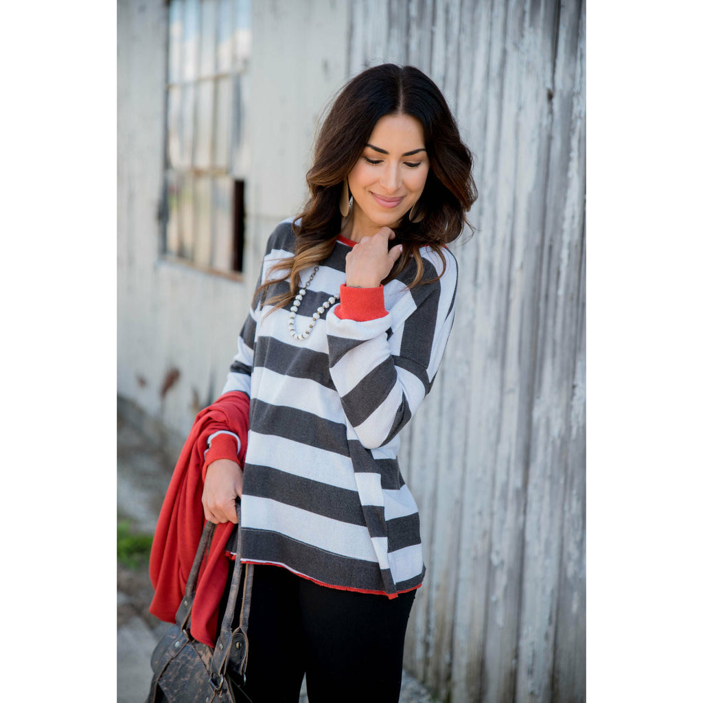 Wide Striped Two Color Sweatshirt - Betsey's Boutique Shop