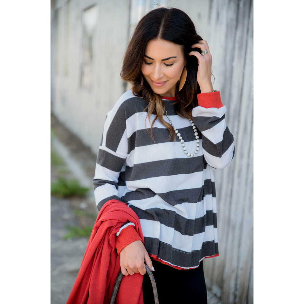 Wide Striped Two Color Sweatshirt - Betsey's Boutique Shop