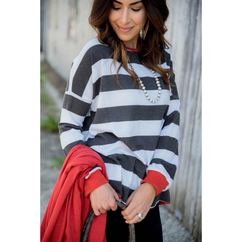 Wide Striped Two Color Sweatshirt - Betsey's Boutique Shop