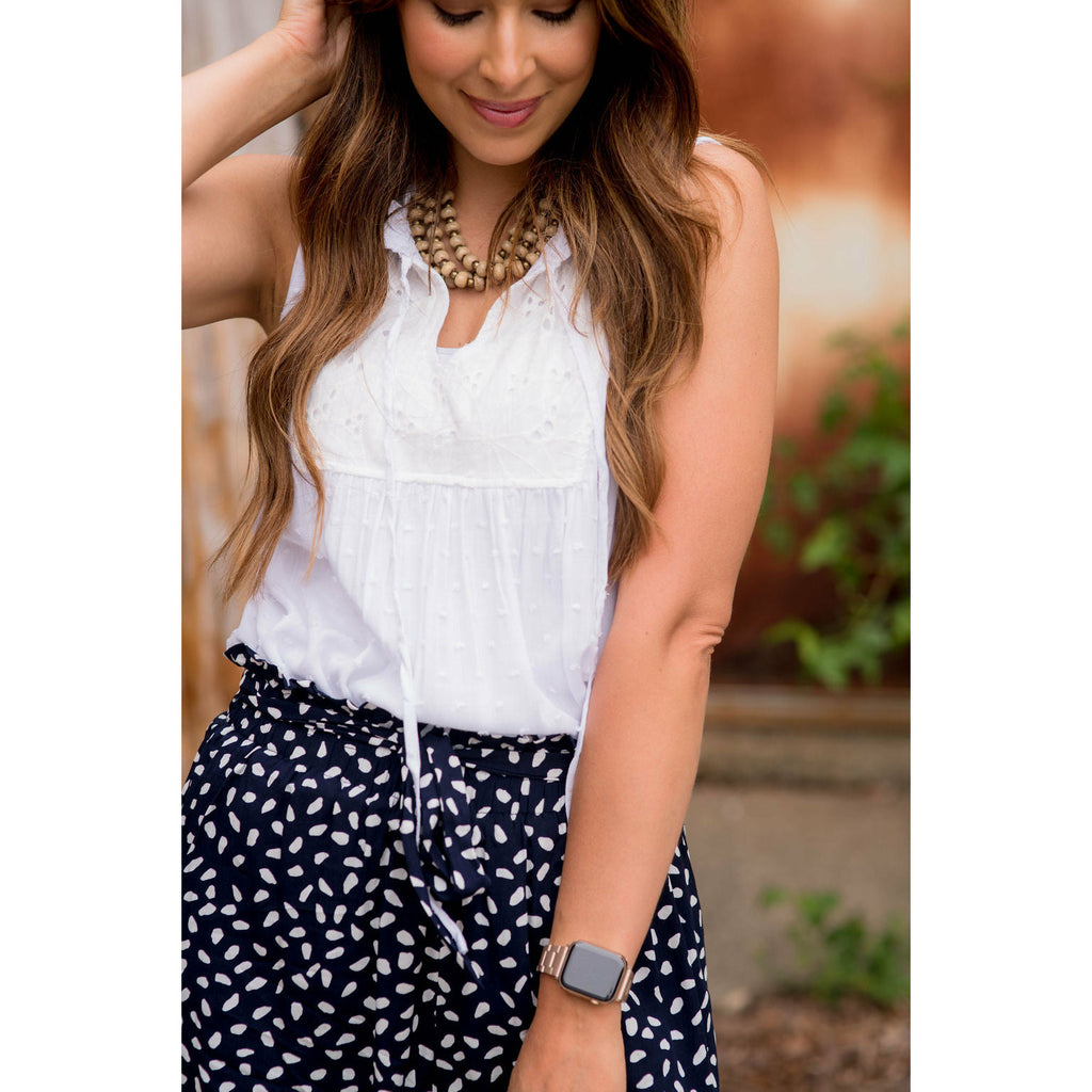 Eyelet Textured Mini Dots Tie Tank - Betsey's Boutique Shop