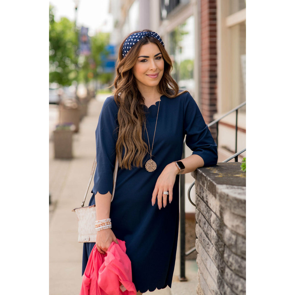 Scalloped 3/4 Sleeve Dress - Betsey's Boutique Shop