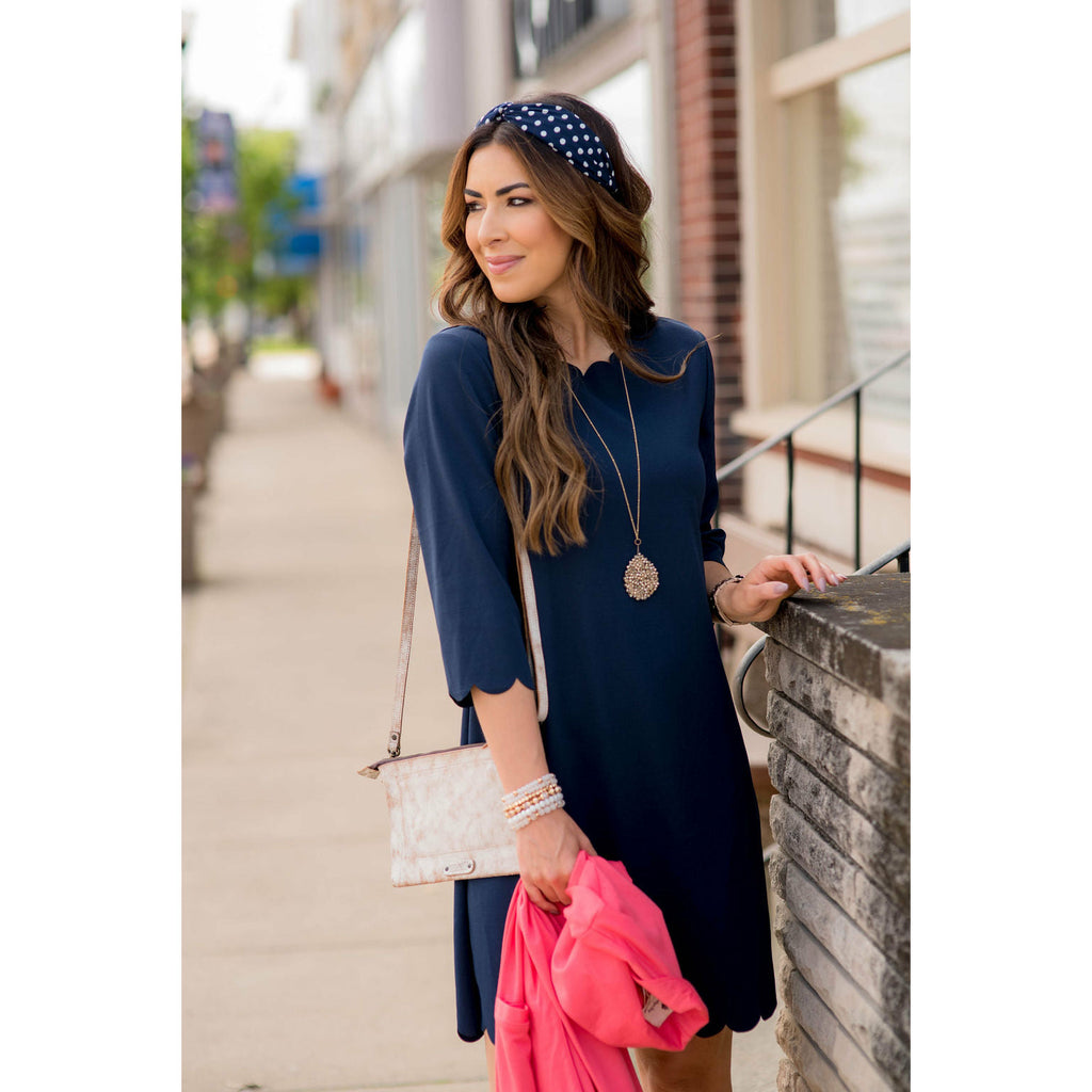 Scalloped 3/4 Sleeve Dress - Betsey's Boutique Shop