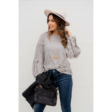 Multi Stripe Puff Sleeve Blouse - Betsey's Boutique Shop - Shirts & Tops