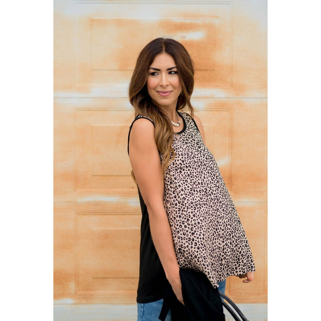 Leopard Printed Solid Back Tank - Betsey's Boutique Shop