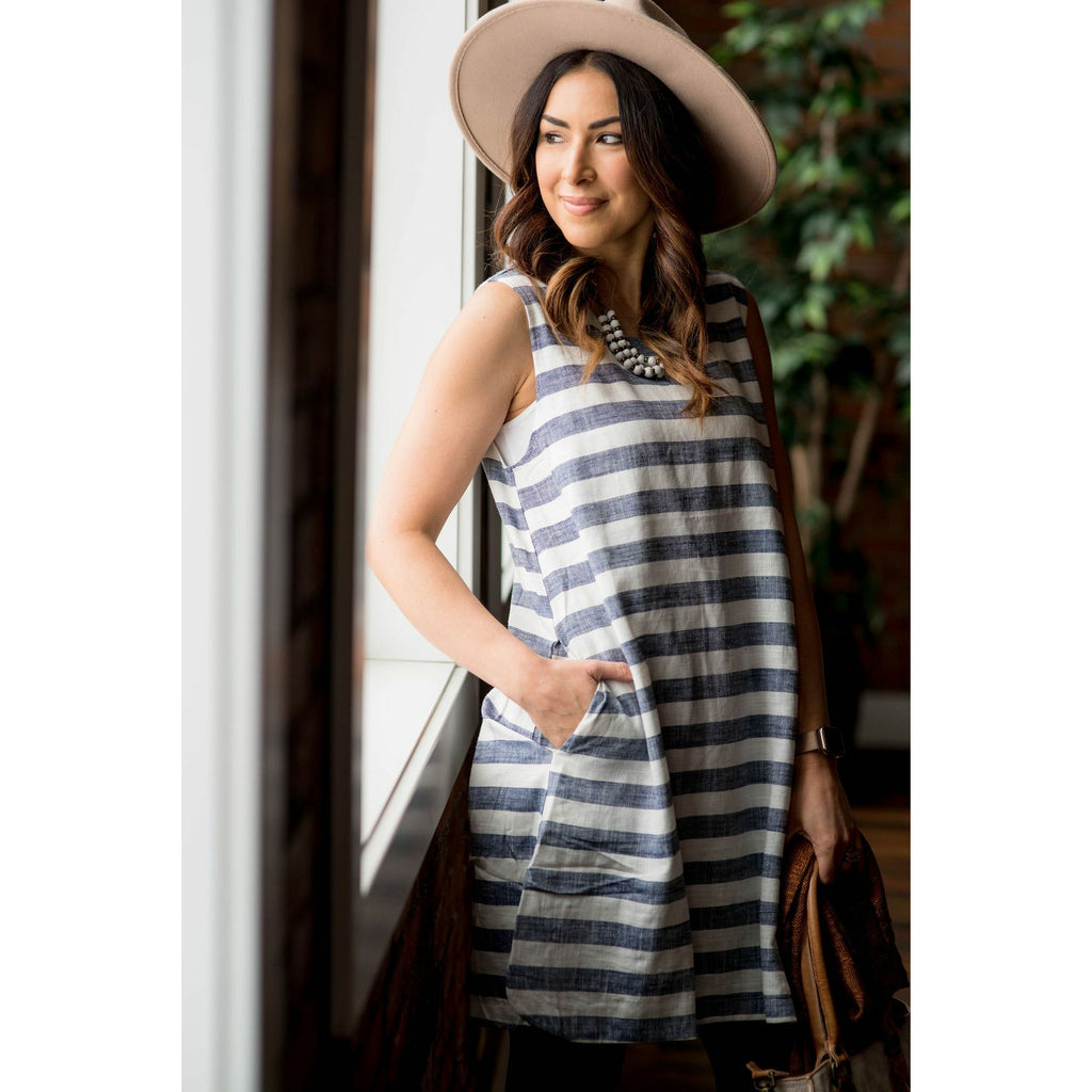 Horizontal Stripe Sleeveless Dress - Betsey's Boutique Shop