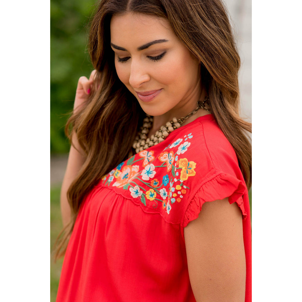 Embroidered Floral Bib Tee - Betsey's Boutique Shop