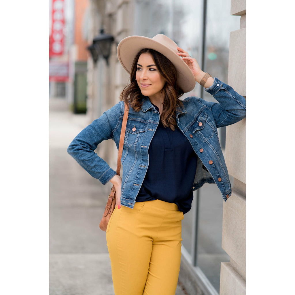 Navy V Neck Linen Blouse - Betsey's Boutique Shop