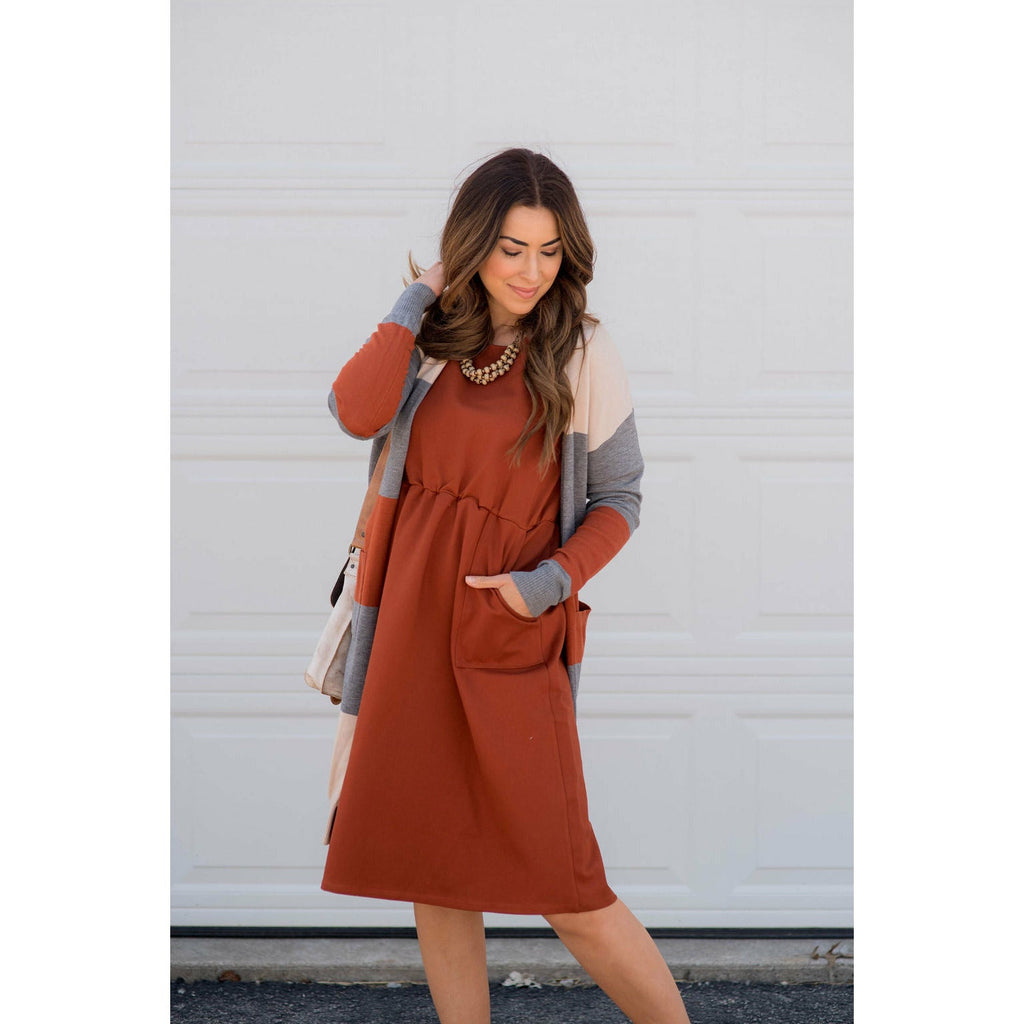 Cinched Waist Pocket Sweatshirt Dress - Betsey's Boutique Shop