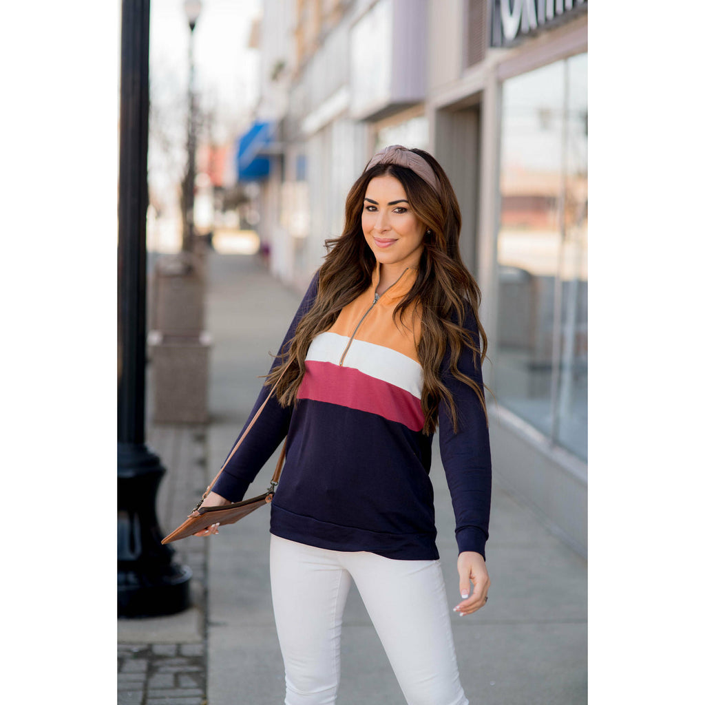 Color Blocked Zip Up Pullover - Betsey's Boutique Shop