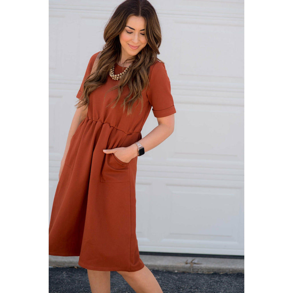 Cinched Waist Pocket Sweatshirt Dress - Betsey's Boutique Shop