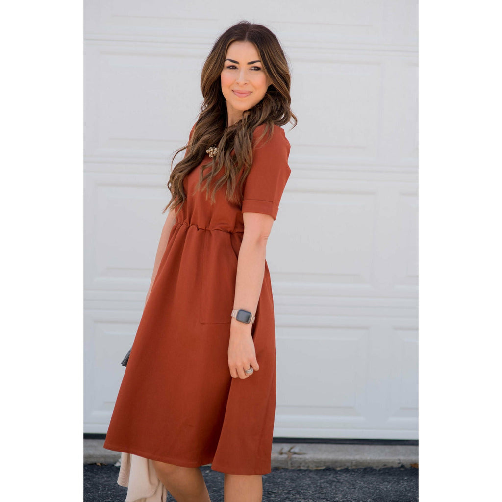 Cinched Waist Pocket Sweatshirt Dress - Betsey's Boutique Shop