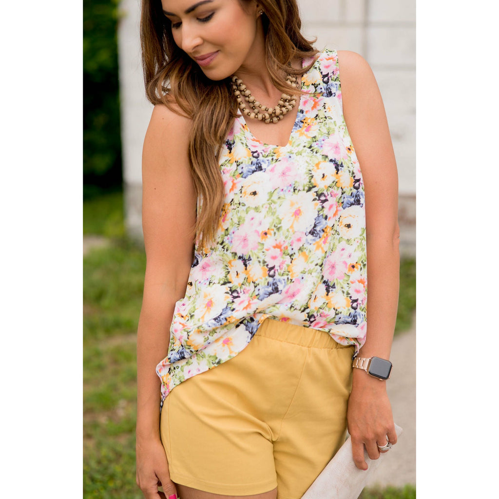 V-Neck Multi Floral Patterned Tank - Betsey's Boutique Shop