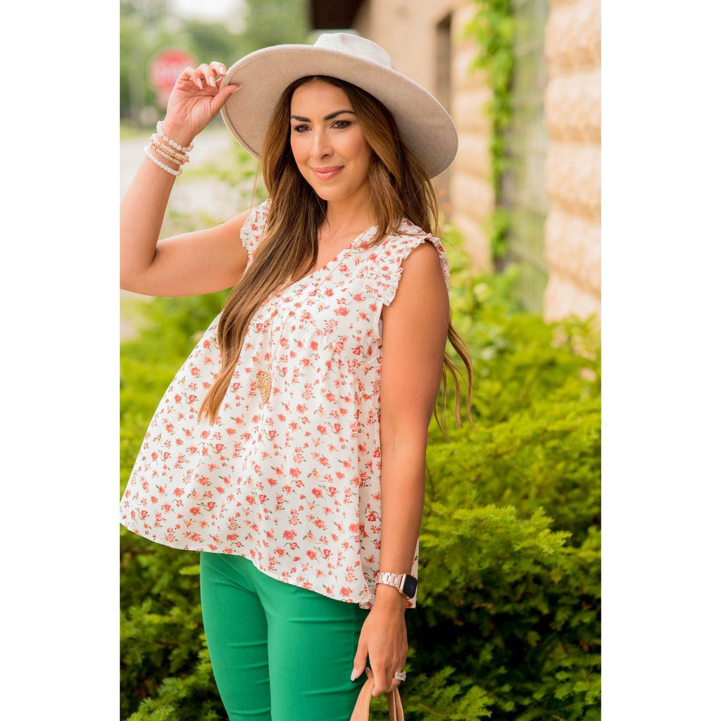 Floral Ruffle Trim Bib Tank - Betsey's Boutique Shop