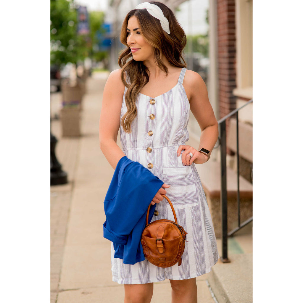 Mixed Striped Button Tank Dress - Betsey's Boutique Shop