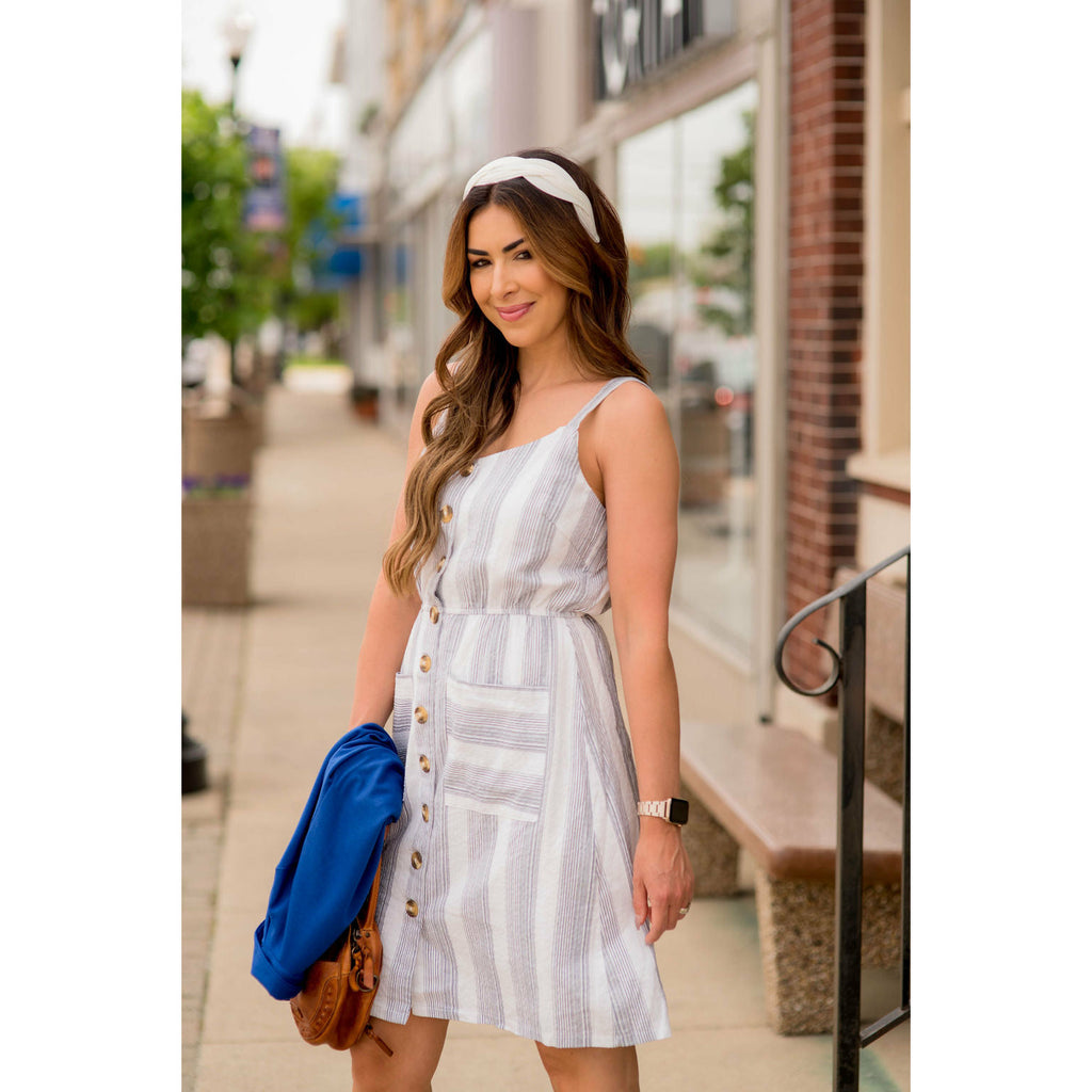 Mixed Striped Button Tank Dress - Betsey's Boutique Shop