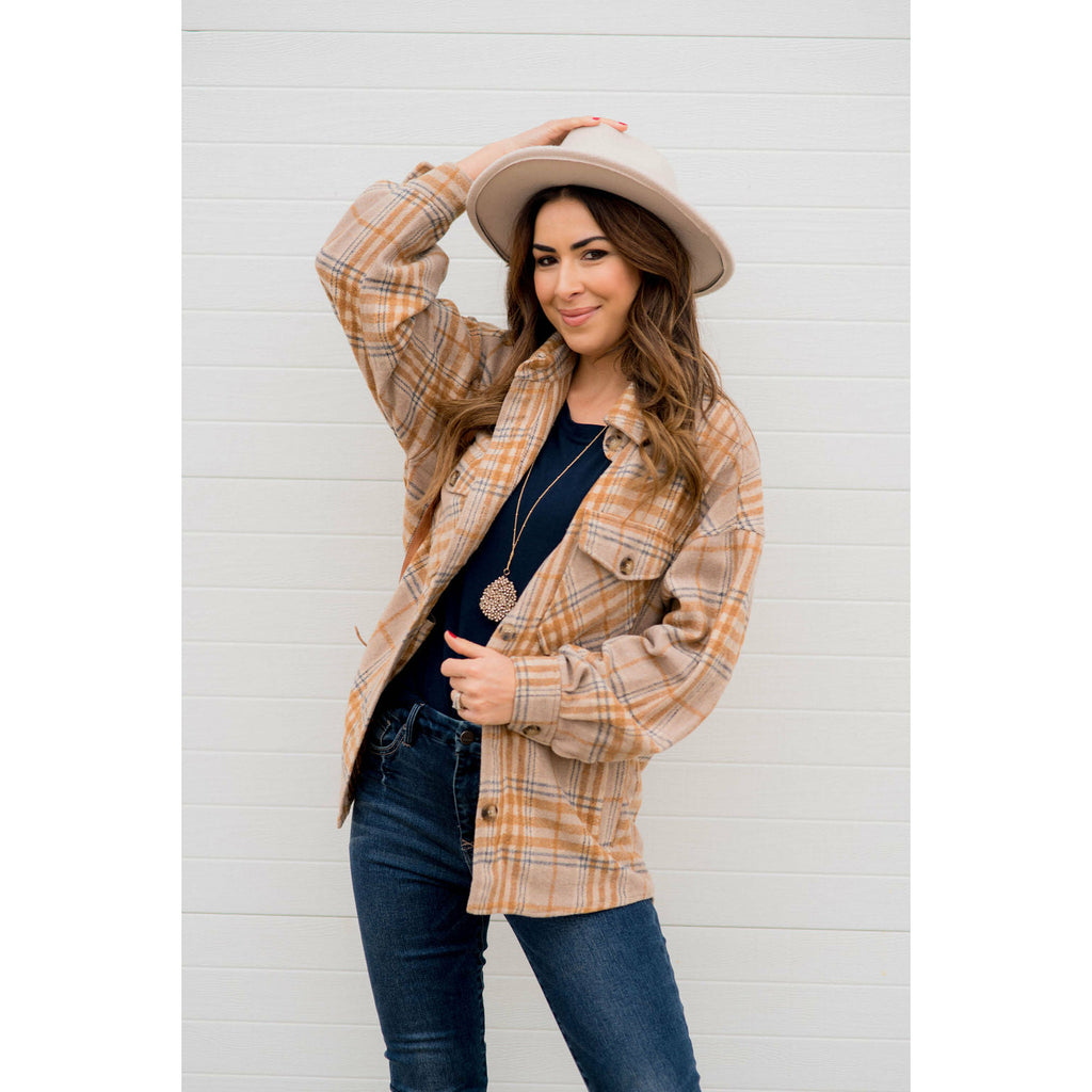 Lazy Days Neutral Toned Plaid Shacket - Betsey's Boutique Shop